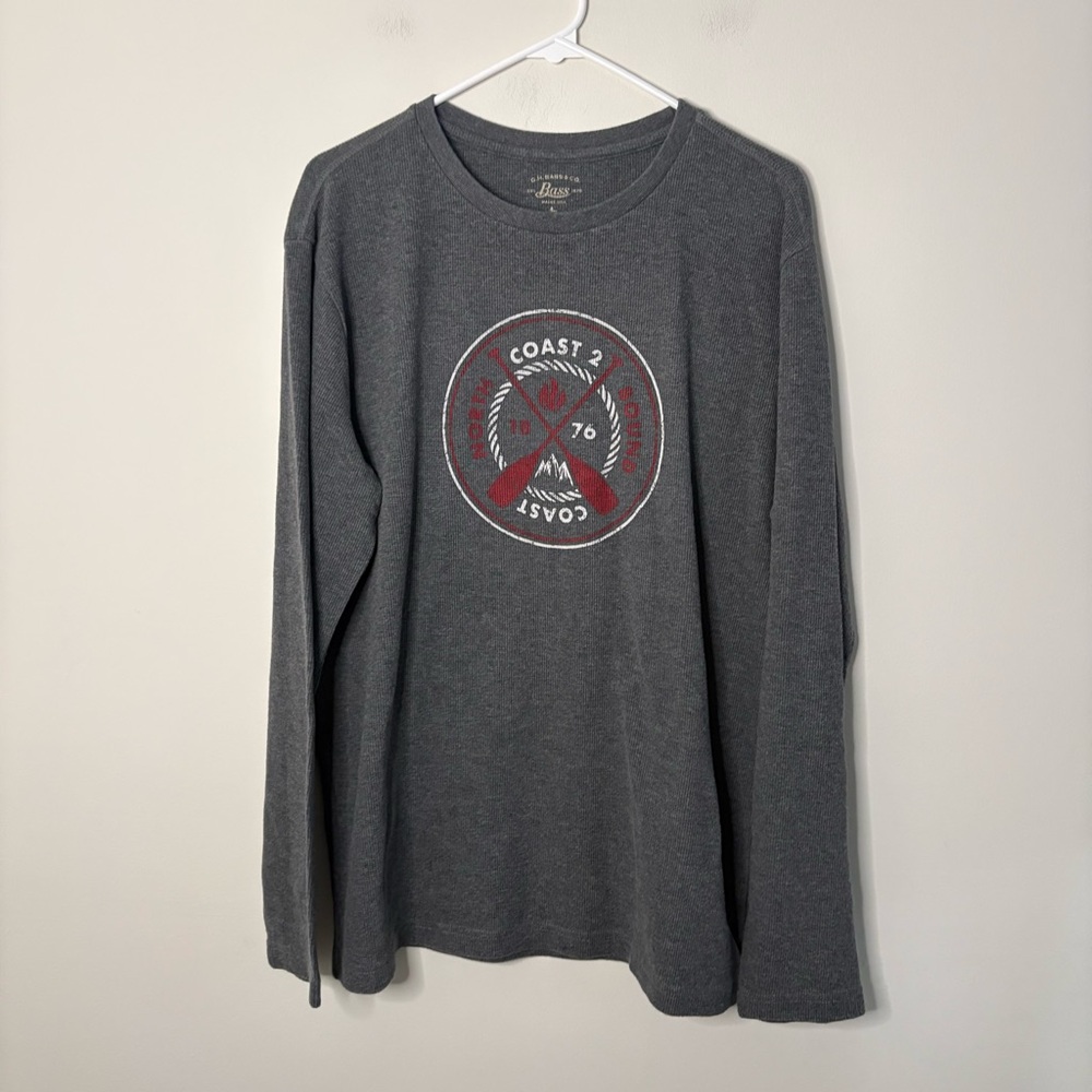 Bass Dark Gray Long Sleeve Shirt with Graphic Mens Large thermal fall